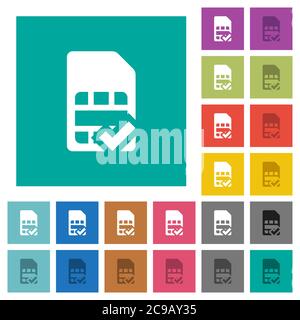La scheda SIM accetta icone piatte multicolore su sfondi quadrati. Incluse variazioni delle icone bianche e più scure per il passaggio del mouse o gli effetti attivi. Illustrazione Vettoriale