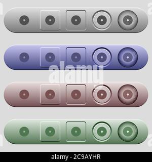 Icone di sega circolare sulle barre dei menu orizzontali arrotondate in diversi colori e stili di pulsanti Illustrazione Vettoriale