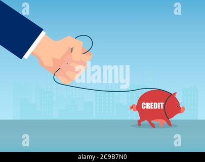 Vettore di un uomo d'affari che detiene sulla banca del piggy di credito del guinzaglio Illustrazione Vettoriale