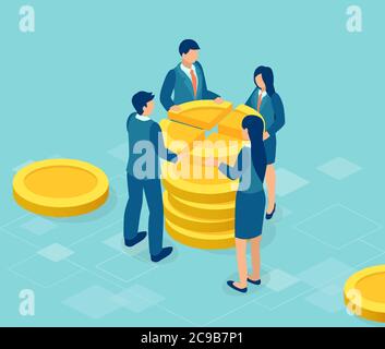 Vettore di affari la gente ripartiscono i profitti che dividono il denaro dell'azienda Illustrazione Vettoriale