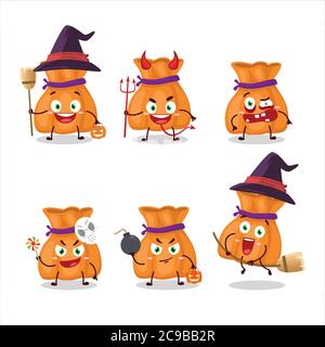 Emoticon di espressione di Halloween con carattere cartoon di sacco caramella arancione Illustrazione Vettoriale