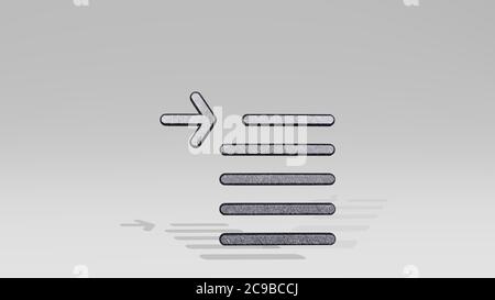 Rientro del paragrafo prima linea realizzata mediante illustrazione 3D di una scultura metallica lucida che getta ombra su sfondo chiaro. Icona e simbolo Foto Stock