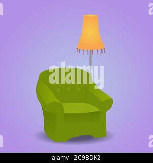 Illustrazione vettoriale di una sedia con lampada da terra Illustrazione Vettoriale