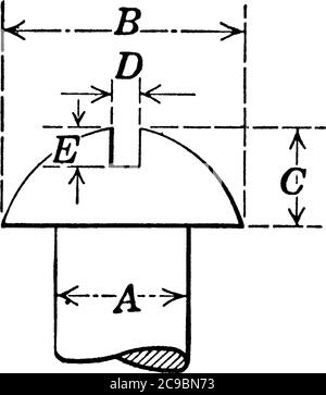 La vite a macchina è un perno in metallo corto, sottile e appuntito con testa arrotondata e filettatura elicoidale rialzata che lo avvolna, disegno di linea vintage o eng Illustrazione Vettoriale