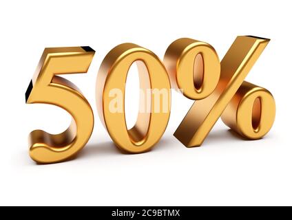 Sconto del 50% sulle parole isolato su bianco. rendering 3d Foto Stock