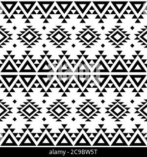 Aztec Navajo Geometric Seamless Vector pattern, retro Tribal Repetitive design in nero pattern su sfondo bianco Illustrazione Vettoriale