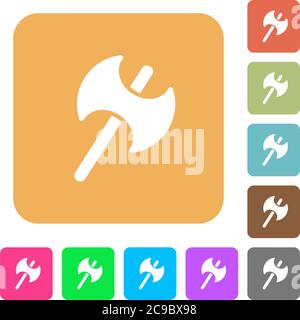 Icone piatte con due teste di battaglia su sfondi quadrati arrotondati dai colori vivaci. Illustrazione Vettoriale