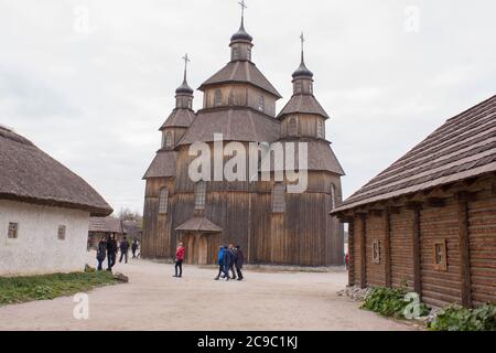 Alloggio Zaporizhzhya Cossacks sull'isola di Khortytsya Foto Stock