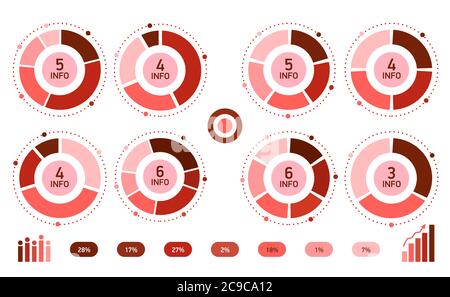 Impostare il cerchio rosso delle informazioni astrate. Schema del ciclo modello, grafico, grafico di presentazione. Concetto aziendale con opzioni. Illustrazione vettoriale in piano. Illustrazione Vettoriale