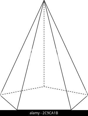 Costruzione geometrica di una piramide pentagonale destra con bordi nascosti. La base è un pentagono e le facce sono triangoli isoscele, li vintage Illustrazione Vettoriale