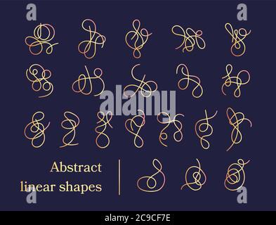 Set di forme lineari astratte moderne disegnate a mano. Spellamenti caotici isolati o grovigli di un'unica linea Illustrazione Vettoriale