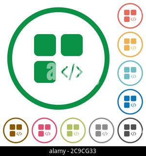 Icone a colori piatte per la programmazione dei componenti con contorni rotondi su sfondo bianco Illustrazione Vettoriale