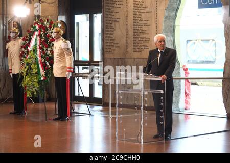 Bologna, Italia. 30 luglio 2020. Presidente della Repubblica Sergio Mattarella dura visita presidente della Repubblica Sergio Mattarella a Bologna per 40° anniversario stazione del 2 Agosto 1980, News in Bologna, Italia, 30 luglio 2020 Credit: Independent Photo Agency/Alamy Live News Foto Stock