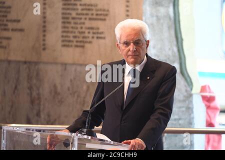 Bologna, Italia. 30 luglio 2020. Presidente della Repubblica Sergio Mattarella dura visita presidente della Repubblica Sergio Mattarella a Bologna per 40° anniversario stazione del 2 Agosto 1980, News in Bologna, Italia, 30 luglio 2020 Credit: Independent Photo Agency/Alamy Live News Foto Stock