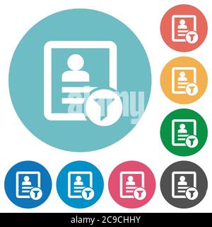 Icone bianche piatte del filtro dei contatti su sfondi rotondi Illustrazione Vettoriale