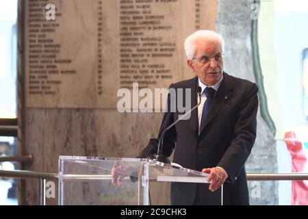 Bologna, Italia. 30 luglio 2020. Presidente della Repubblica Sergio Mattarella dura visita presidente della Repubblica Sergio Mattarella a Bologna per 40° anniversario stazione del 2 Agosto 1980, News in Bologna, Italia, 30 luglio 2020 Credit: Independent Photo Agency/Alamy Live News Foto Stock