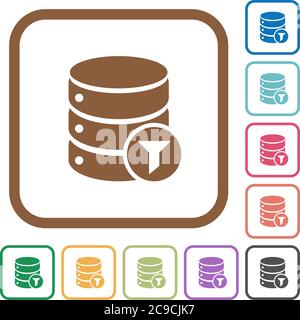 Filtro del database icone semplici a colori quadrate arrotondate su sfondo bianco Illustrazione Vettoriale