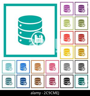 Le icone a colori piatte del database vengono salvate con riquadri su sfondo bianco Illustrazione Vettoriale