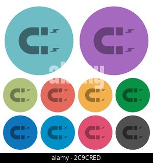 Magnete a ferro di cavallo icone piatte più scure su sfondo rotondo di colore Illustrazione Vettoriale