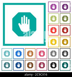 Icone a forma di ottagono con segni di stop a colori piatti con cornici quadranti su sfondo bianco Illustrazione Vettoriale
