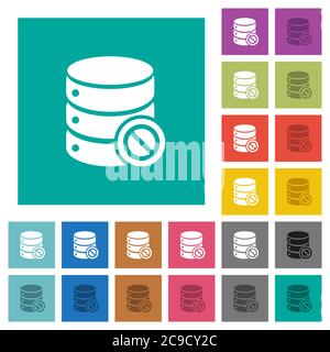 Icone piatte multicolore del database disabilitate su sfondi quadrati semplici. Incluse variazioni delle icone bianche e più scure per il passaggio del mouse o gli effetti attivi. Illustrazione Vettoriale