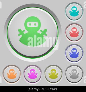 Icone a colori dell'avatar Ninja sui pulsanti affondati Illustrazione Vettoriale