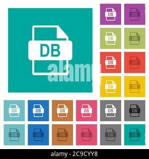 FORMATO FILE DB icone piatte multicolore su sfondi quadrati semplici. Incluse variazioni delle icone bianche e più scure per il passaggio del mouse o gli effetti attivi. Illustrazione Vettoriale