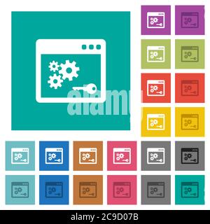 Icone piatte multicolore chiave API su sfondi quadrati semplici. Incluse variazioni delle icone bianche e più scure per il passaggio del mouse o gli effetti attivi. Illustrazione Vettoriale