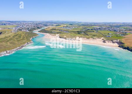 Fotografia aerea di Crantock Bay, Newquay, Inghilterra Foto Stock