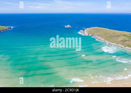 Fotografia aerea di Crantock Bay, Newquay, Inghilterra Foto Stock