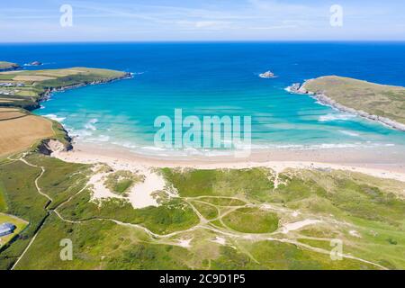 Fotografia aerea di Crantock Bay, Newquay, Inghilterra Foto Stock