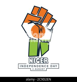 Happy Independence Day Niger, 3 agosto, poster di bandiera e effetto mano, flat illustration, vettore Illustrazione Vettoriale