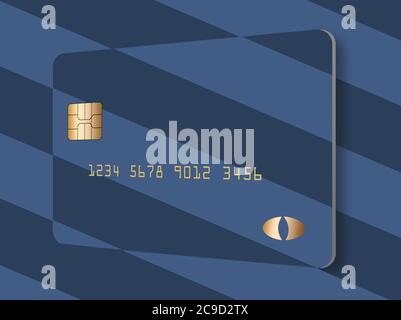 Ecco una carta di credito o di debito a strisce unica su uno sfondo blu a strisce. Foto Stock