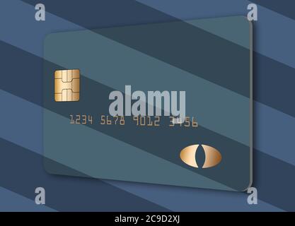 Ecco una carta di credito o di debito a strisce unica su uno sfondo blu a strisce. Foto Stock