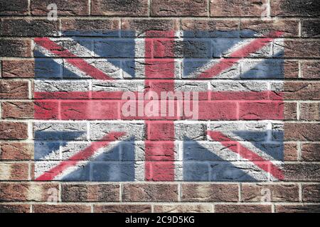 Regno Unito Gran Bretagna Union Jack bandiera su muro di mattoni sfondo Foto Stock