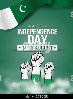 pakistan felice giorno di indipendenza, 14 agosto illustrazione vettoriale. Bandiera del Pakistan disegno di mano. Illustrazione Vettoriale