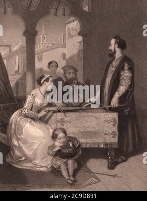 Bellini e i discendenti del Grande Dandolo. Leggende di Venezia illustrate da J.R. Herbert, Esq. A cura di Thomas Roscoe, Esq. Londra: Pubblicato da Longman, Orme, Brown, Green e Longmans. Appleton & Co., New York; e Fisher & Co., Parigi. MDCCCXLI. 1841. Foto Stock
