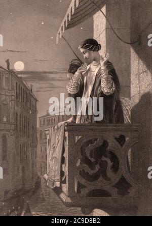 Aloisi Sanuto, e la figlia dell’Ambasciatore. Leggende di Venezia illustrate da J.R. Herbert, Esq. A cura di Thomas Roscoe, Esq. Londra: Pubblicato da Longman, Orme, Brown, Green e Longmans. Appleton & Co., New York; e Fisher & Co., Parigi. MDCCCXLI. 1841. Foto Stock