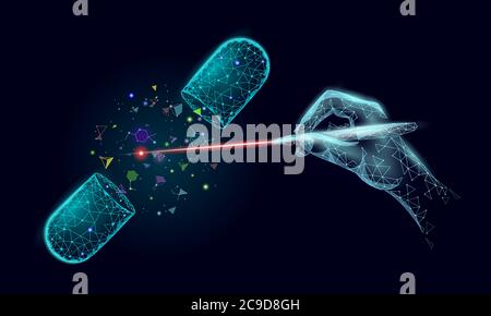 Scienza biologia grug modificare concetto. Operazione laser realtà virtuale ricerca farmacia. Medicina futuristica ricerca terapia genica analisi della salute Illustrazione Vettoriale