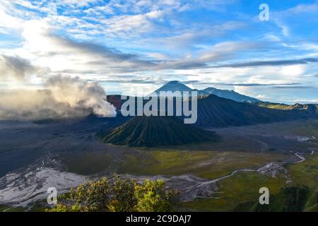 Vista del Monte bromo e del Parco Nazionale di Tengger Semeru Foto Stock