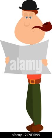 Uomo fumatore pipe, illustrazione, vettore su sfondo bianco Illustrazione Vettoriale