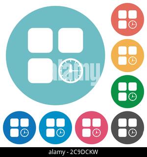 Icone bianche piatte del timer dei componenti su sfondi rotondi Illustrazione Vettoriale
