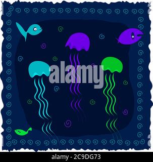 Creature marine, illustrazione, vettore su sfondo bianco Illustrazione Vettoriale