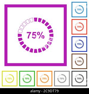 icone a colori piatte caricate al 75% in riquadri quadrati su sfondo bianco Illustrazione Vettoriale