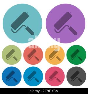 Rullo di vernice icone piatte più scure su sfondo rotondo di colore Illustrazione Vettoriale