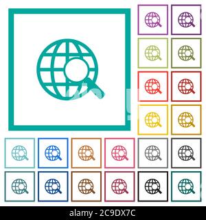 Web cerca icone a colori piatte con cornici quadranti su sfondo bianco Illustrazione Vettoriale