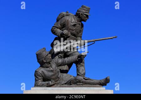 Monumento al Reggimento belga della linea 22 che combatté nella battaglia di Sint-Margriete-Houtem il 18 agosto 1914 a Tienen, Belgio Foto Stock