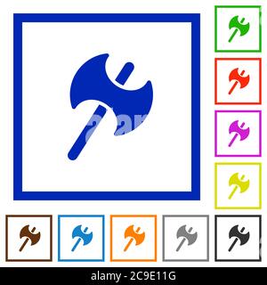 Icone a due teste a colori piatte in cornici quadrate su sfondo bianco Illustrazione Vettoriale