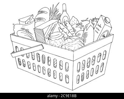 Grafico del cestino della spesa isolato nero bianco illustrazione del disegno vettore Illustrazione Vettoriale