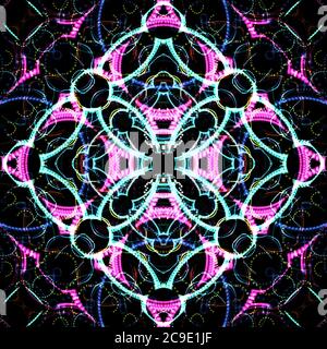 Carta da parati Kaleidoscope, immagine astratta ipnotica, motivo caleidoscopico tribale psichedelico, disegno texture, caleidoscopio Club caleidoscopio astratto Foto Stock